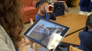 Teachers control the VR headsets with a tablet which also allows them to highlight content for students.