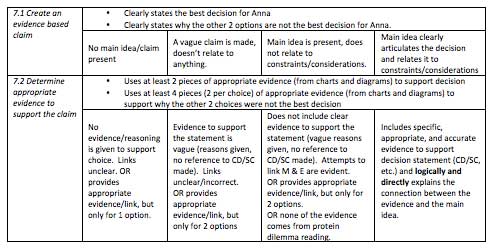 modified rubric to target specific skills